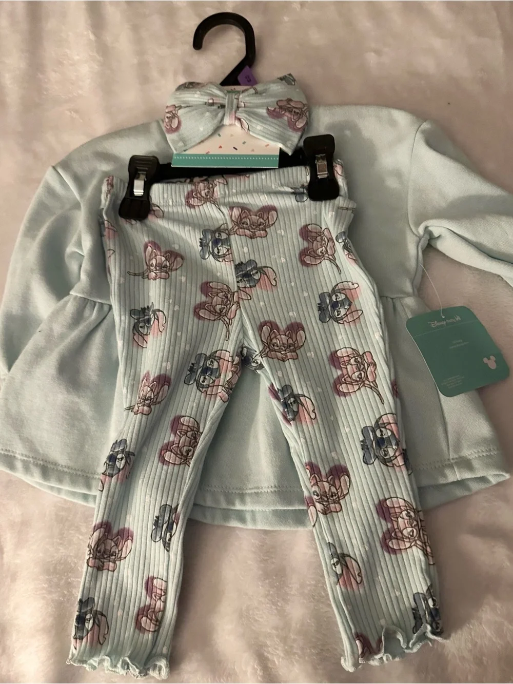 Disney Light Blue Stitch & Angel Matching Set with Pink Accents